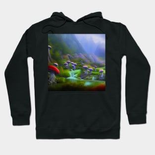 Beautiful Landscape Painting with mountains and big mushrooms, Mushrooms Hoodie